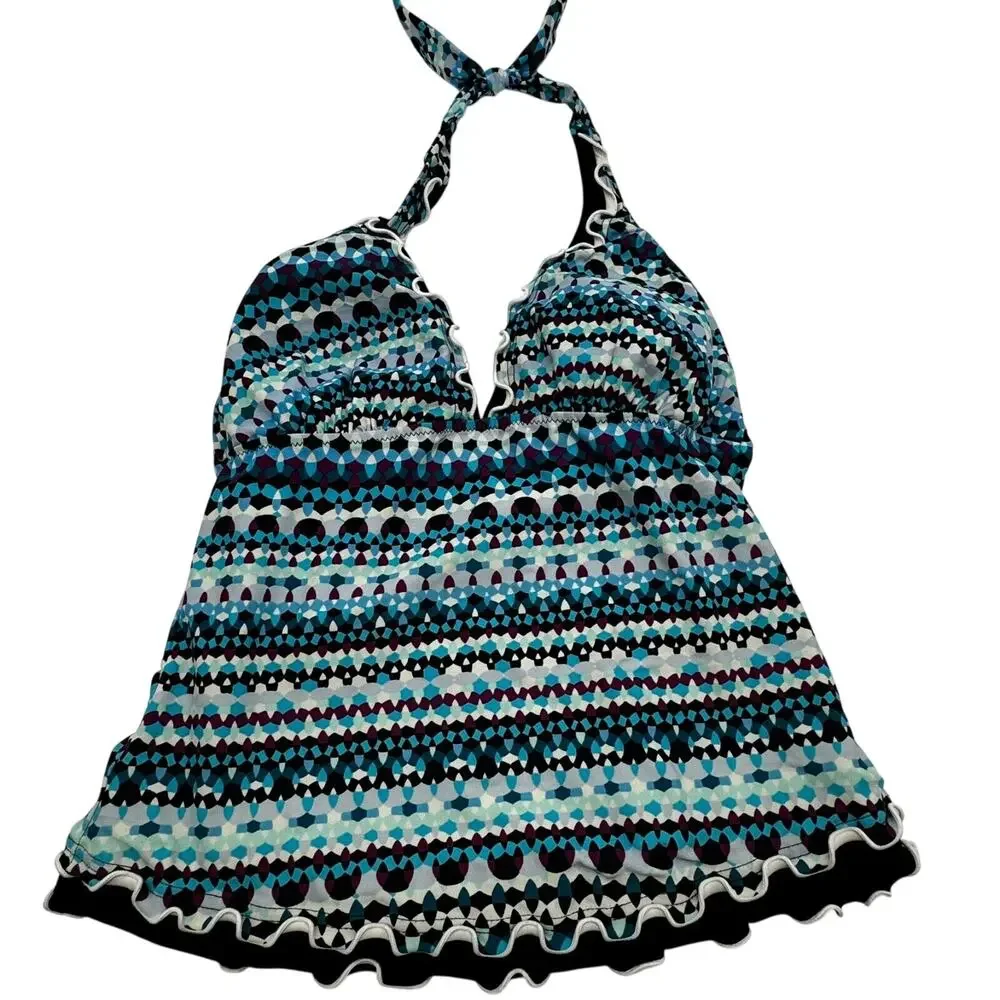 PROFILE BY GOTTEX Women's 10 Blue Bachata V Neck Halter 2 Piece Tankini Swimsuit